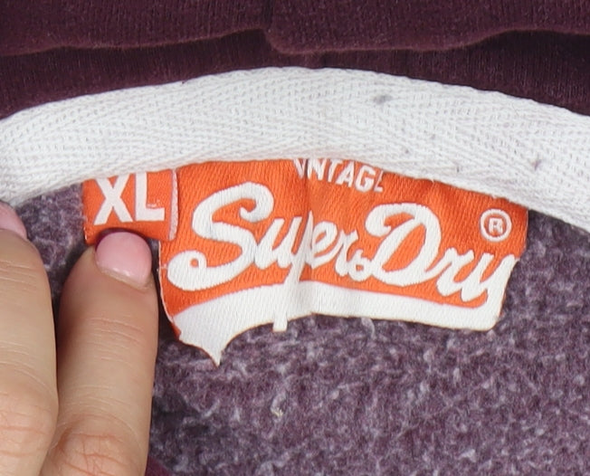 Superdry Men Red Pullover Hoodie XL Logo Vintage Fleece