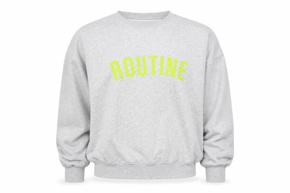 Front view of Oui Women Grey Cotton Pullover Sweatshirt, size S, Routine Print