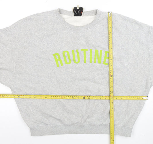 Oui Women Grey Cotton Pullover Sweatshirt Size S Routine Print