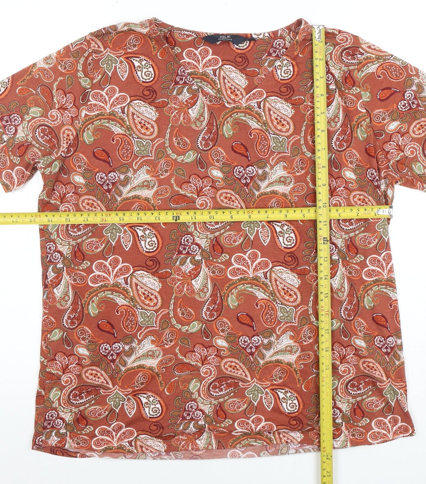 Isle Essentials Women’s Brown Paisley Polyester Short Sleeve T-Shirt Size M 14-16