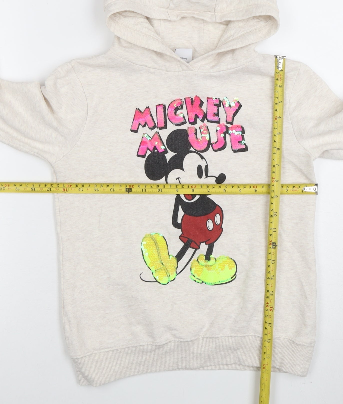 Next Girls Beige Mickey Mouse Sequin Pullover Hoodie 10 Years
