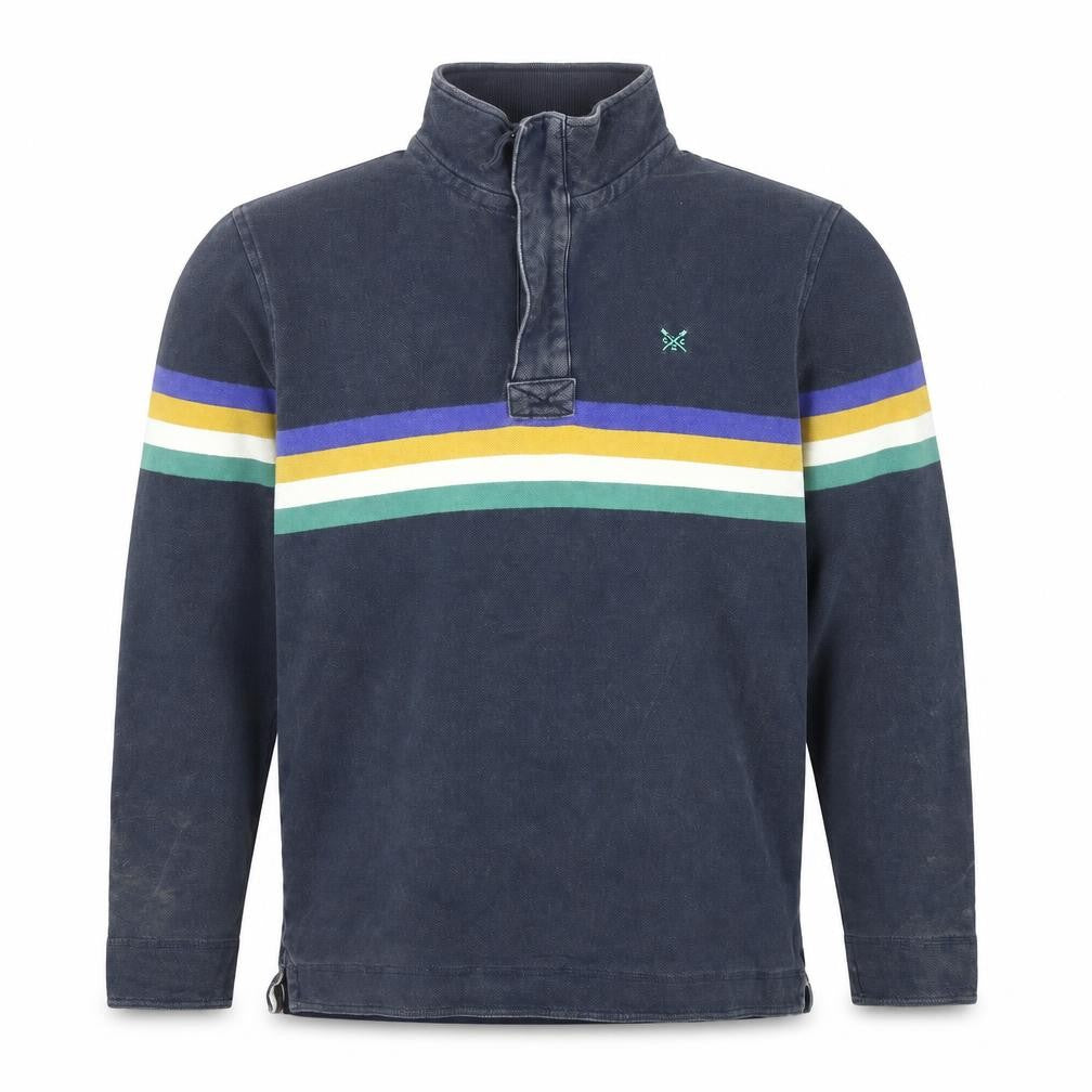 Crew Clothing Men's Blue L 1/4 Zip Striped Henley Sweatshirt