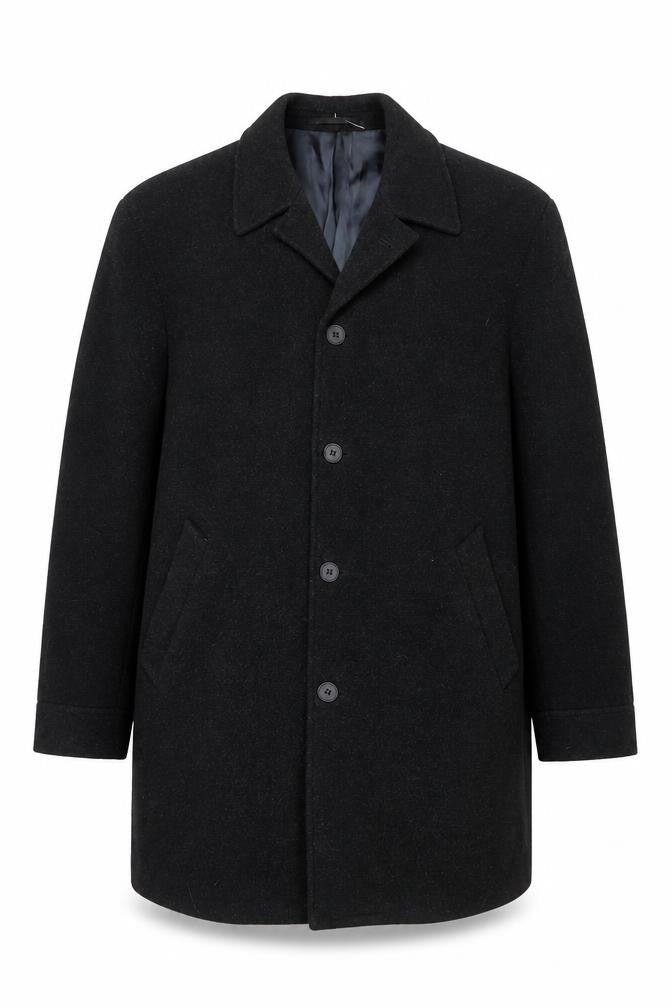 Kistermann Men's Black Wool Cashmere Blend Mid-Length Overcoat M
