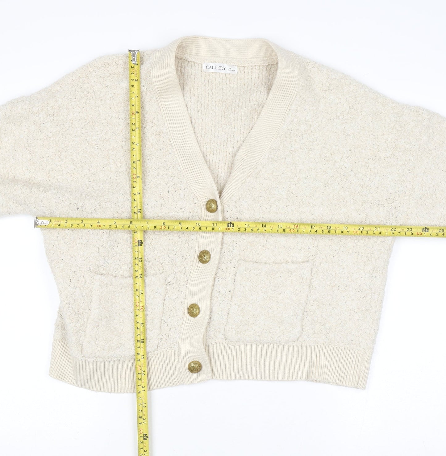 Gallery Women’s Ivory Chunky-Knit Wool Blend Cardigan L