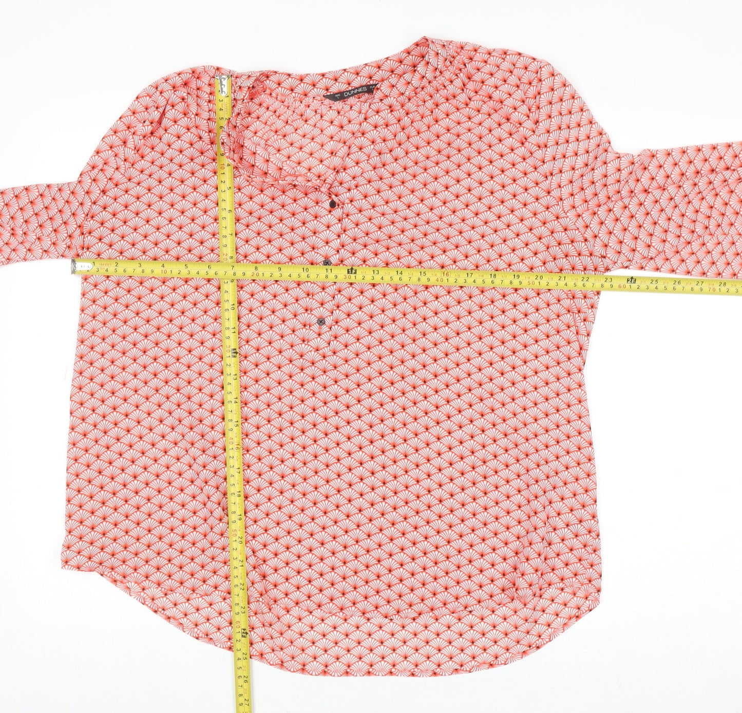 Dunnes Women Red Geometric Long Sleeve Blouse Size L Polyester