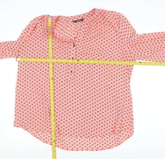 Dunnes Women Red Geometric Long Sleeve Blouse Size L Polyester
