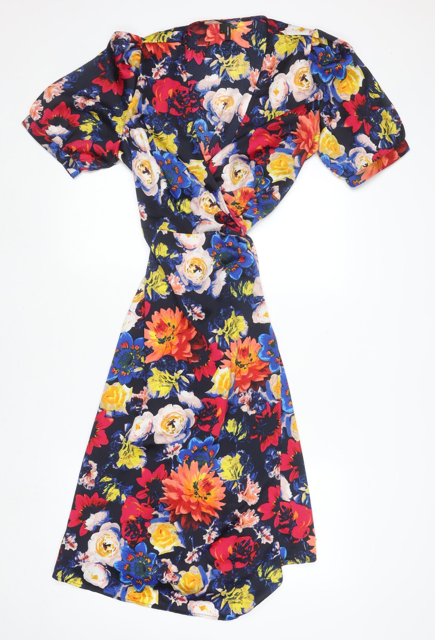 Vero Moda Women's Multicoloured Floral Wrap Midi Dress Size L