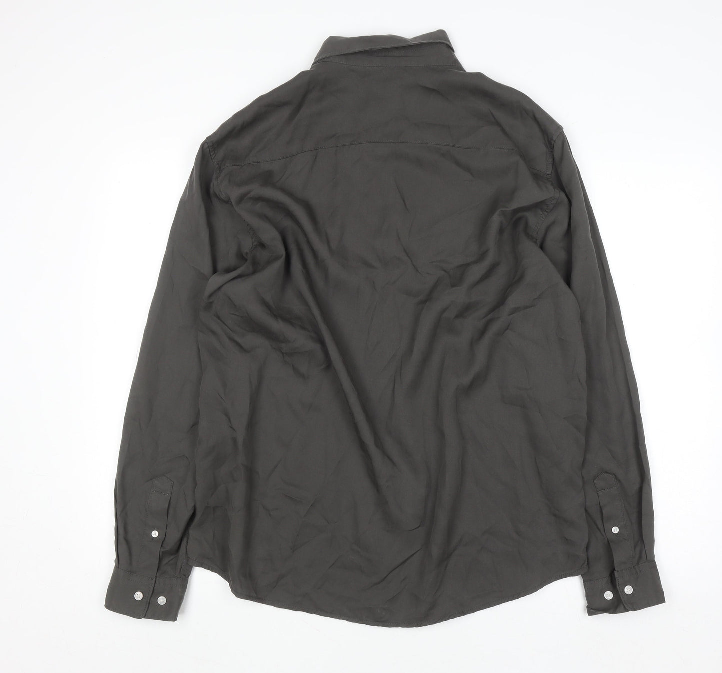 H&M Men's Regular Fit Black Lyocell Long Sleeve Button-Up Shirt L