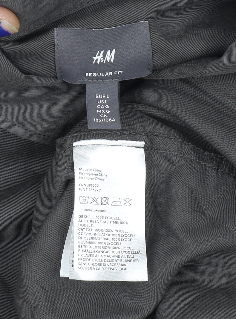 H&M Men's Regular Fit Black Lyocell Long Sleeve Button-Up Shirt L