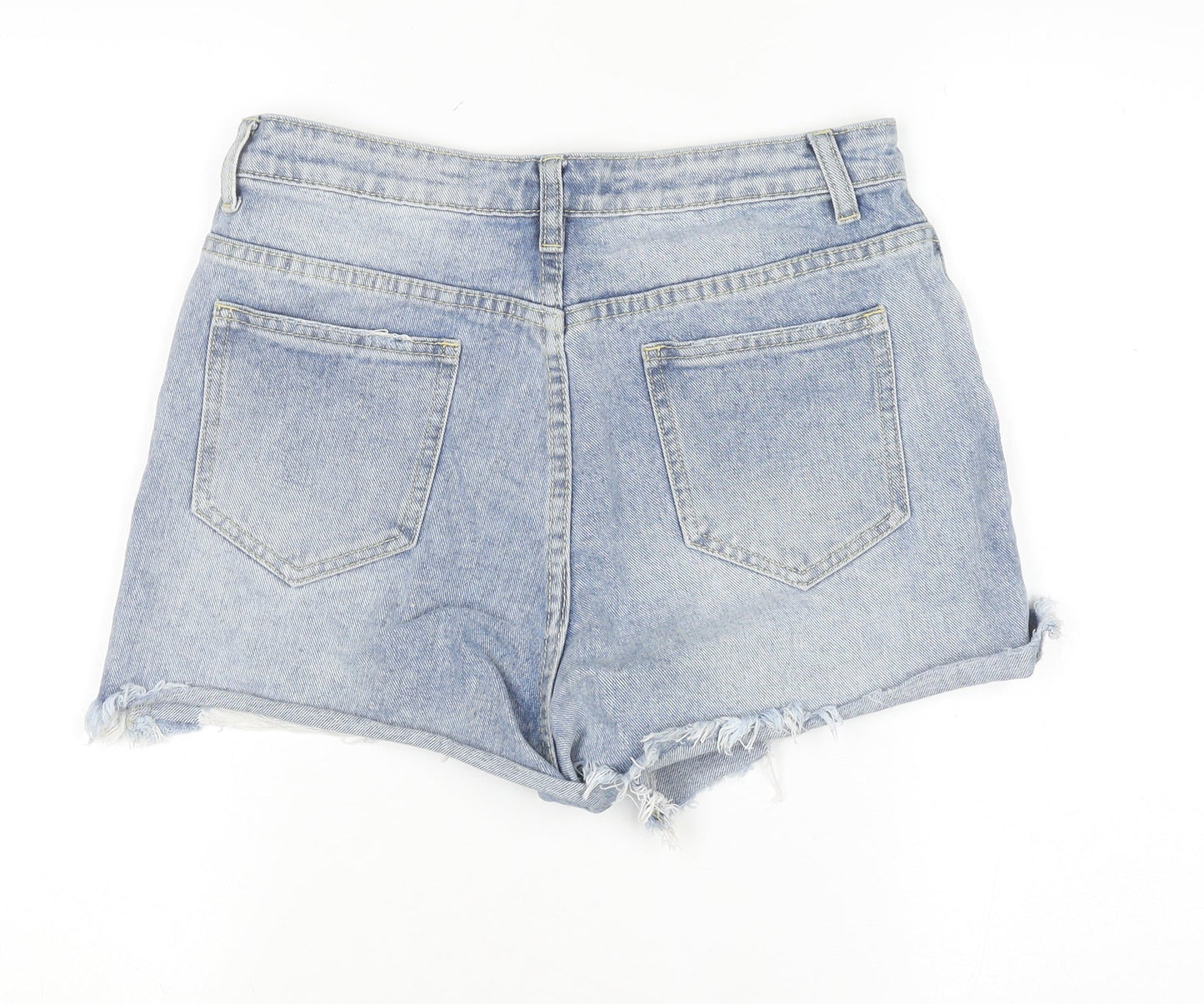 PrettyLittleThing Women Blue Distressed Denim Cut-Off Shorts Size 10