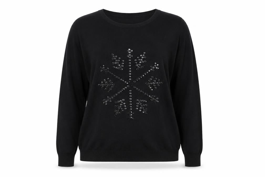 Front view of Gerard Women's Black L Knit Beaded Crew Neck Winter Jumper