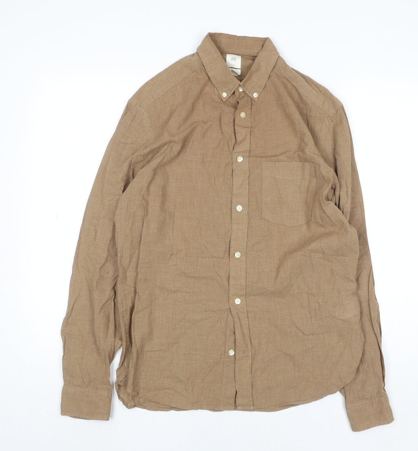 H&M Men’s Brown Regular Fit Cotton Button-Up Shirt Size S