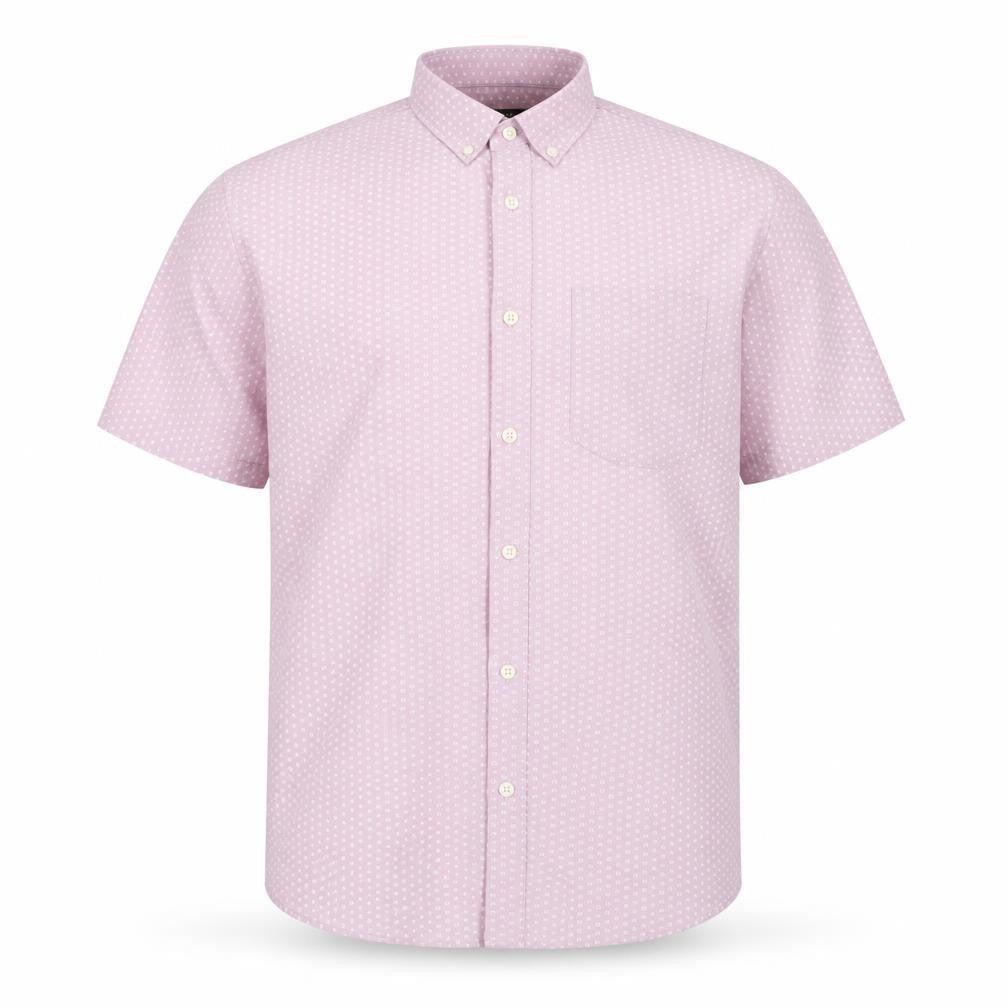 Dunnes Men's Pink Regular Fit Short Sleeve Cotton Button-Up Shirt