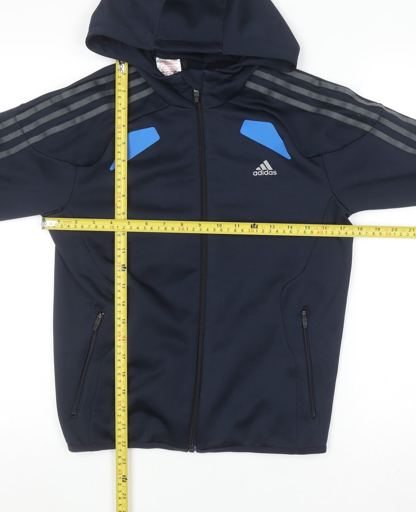 Adidas Boys Navy Blue Full Zip Hoodie 11-12 Years Polyester Climalite