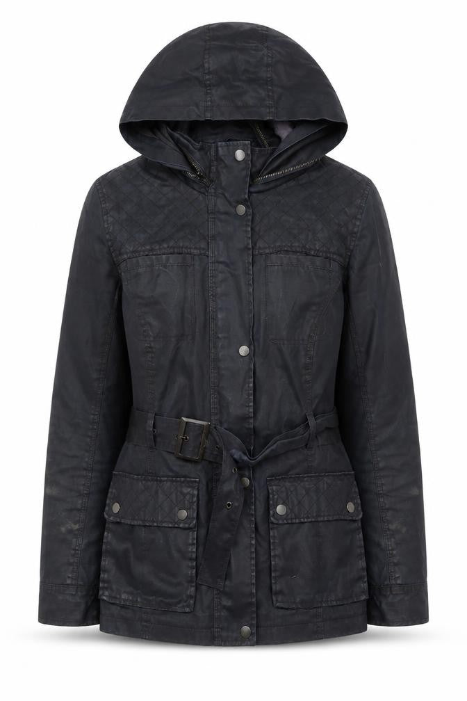 Marks and Spencer Indigo Black Hooded Belted Waxed Jacket Women Size 10
