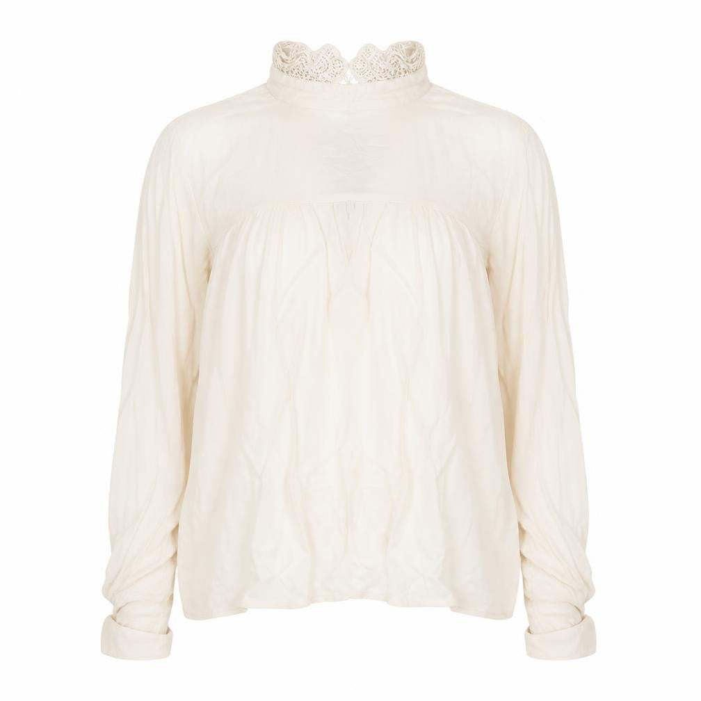 H&M Women’s Ivory Lace High Neck Long Sleeve Viscose Tunic Blouse Size 10