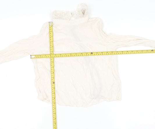 H&M Women’s Ivory Lace High Neck Long Sleeve Viscose Tunic Blouse Size 10