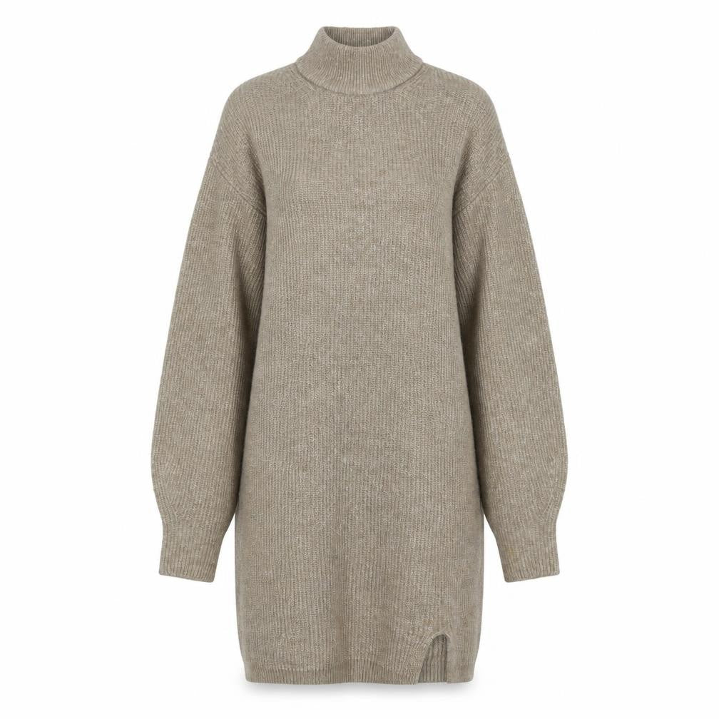 H&M Women Beige Knit Sweater Dress M Long Sleeve High Neck