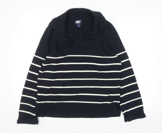 Lands' End Women's Blue Striped Cotton Collared Jumper Size S