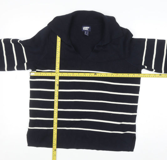 Lands' End Women's Blue Striped Cotton Collared Jumper Size S