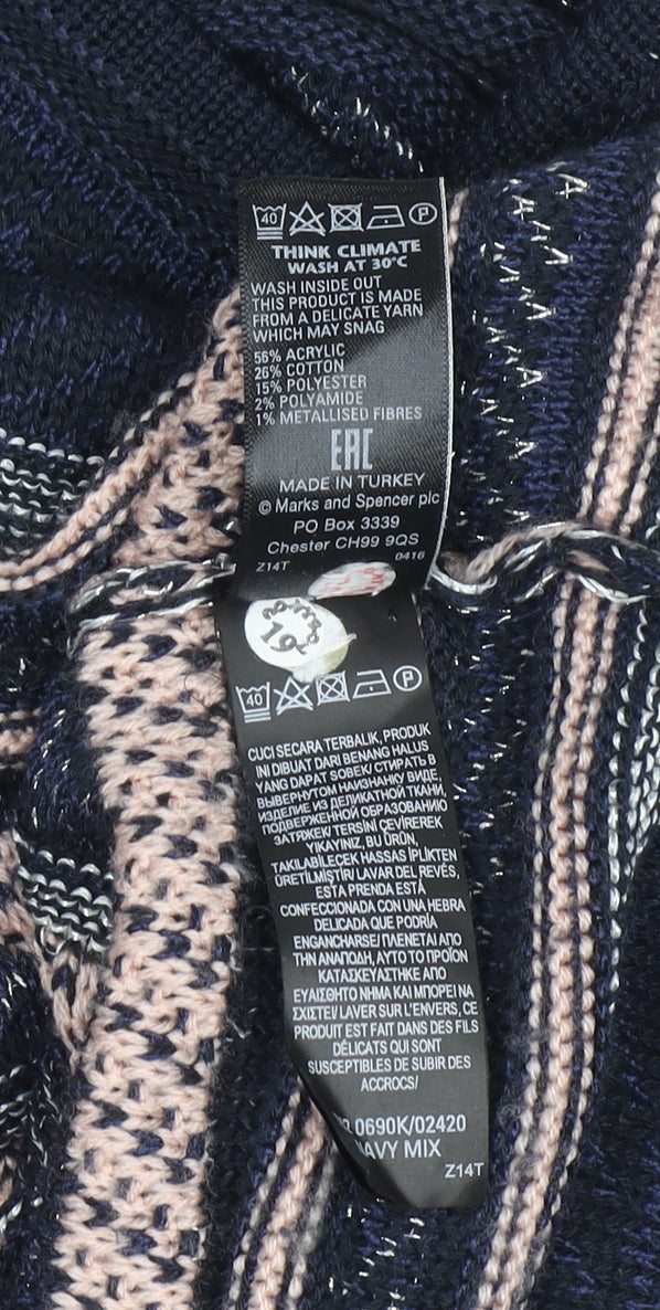 Marks and Spencer Women’s Navy Mix Striped Full Zip Cardigan Size 16