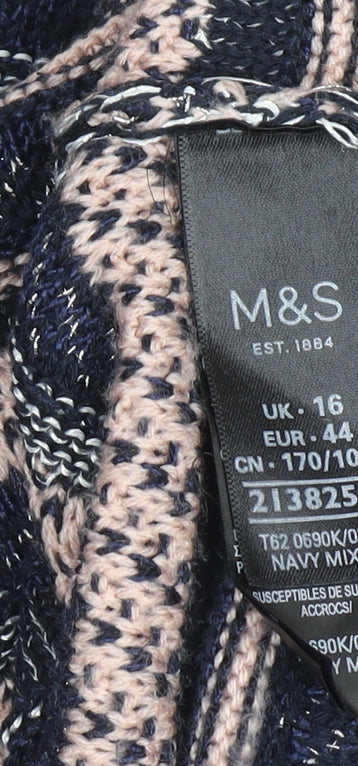 Marks and Spencer Women’s Navy Mix Striped Full Zip Cardigan Size 16