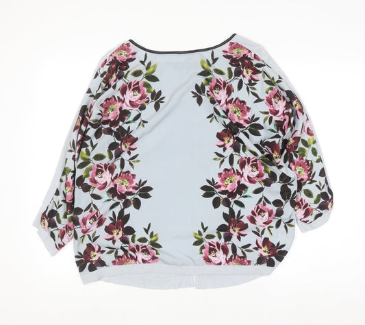Oasis Women’s Blue Floral Tunic Blouse Size L Relaxed Fit Viscose