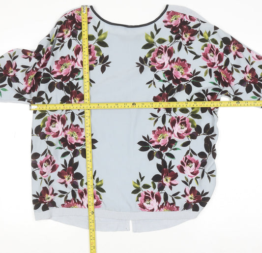 Oasis Women’s Blue Floral Tunic Blouse Size L Relaxed Fit Viscose