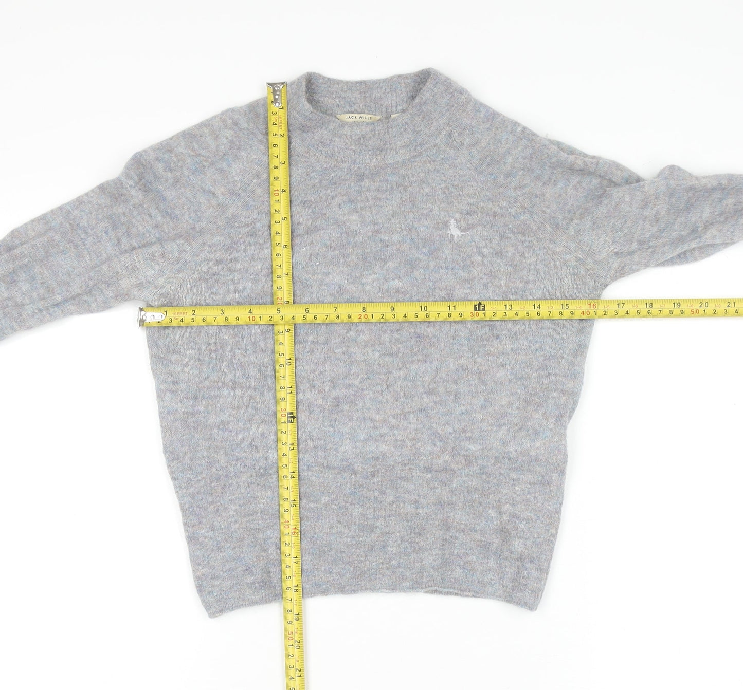 Jack Wills Women's Grey Crew Neck Wool-Blend Pullover Jumper Size 6