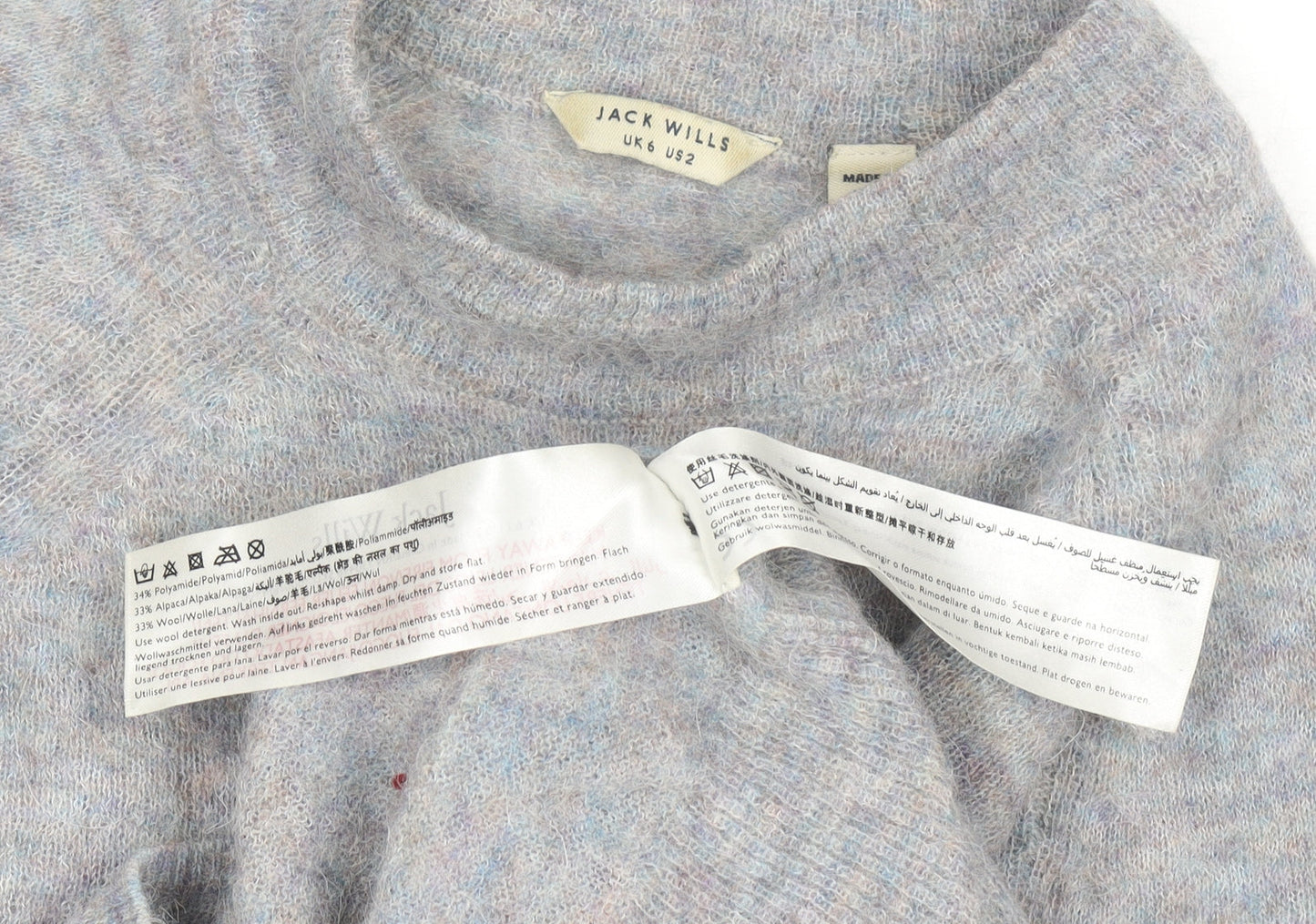 Jack Wills Women's Grey Crew Neck Wool-Blend Pullover Jumper Size 6