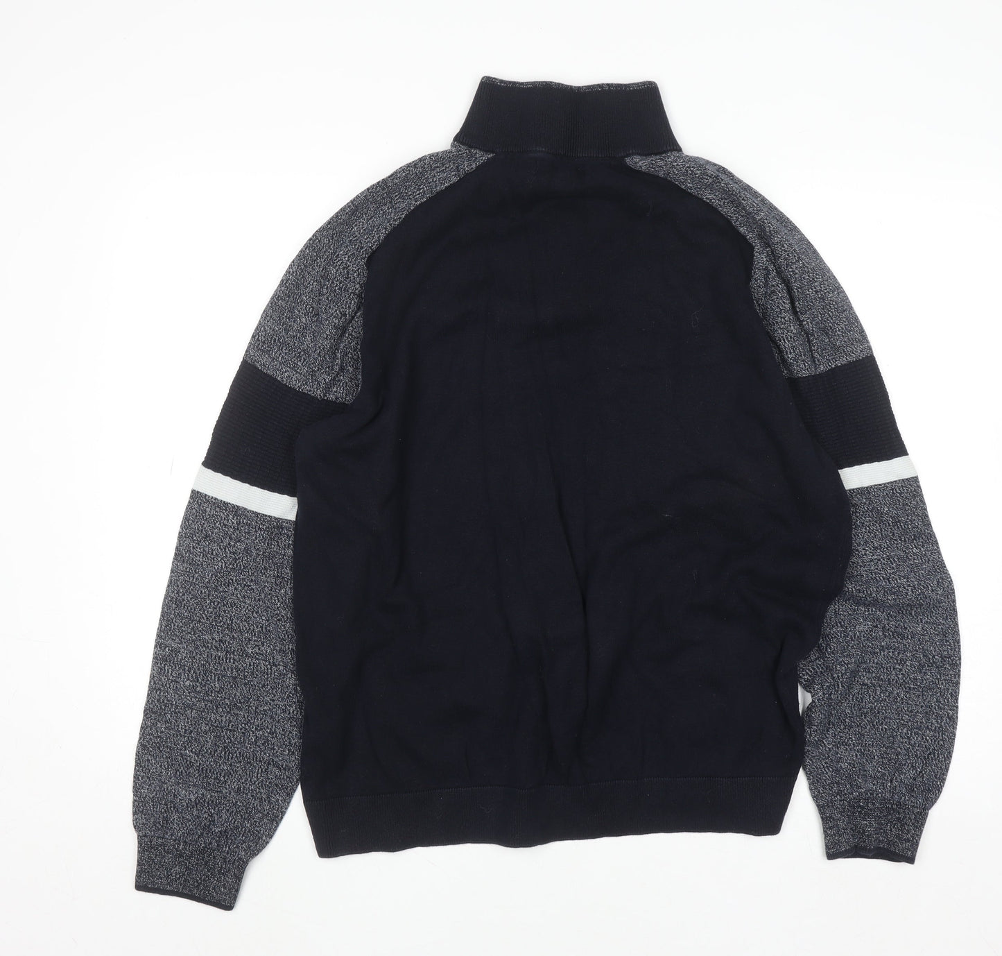 Next Men’s Blue 2XL Half Zip Cotton Jumper High Neck Knitwear