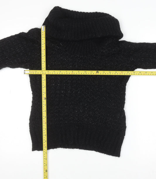 H&M Women's Black Cowl Neck Chunky Knit Mohair Jumper Size S