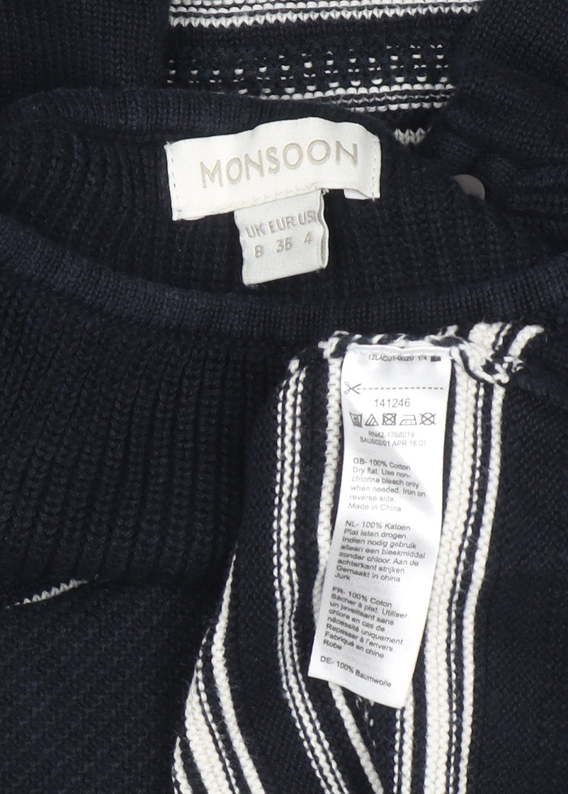 Monsoon Womens Black Striped Cotton Knit Jumper Dress Size 8
