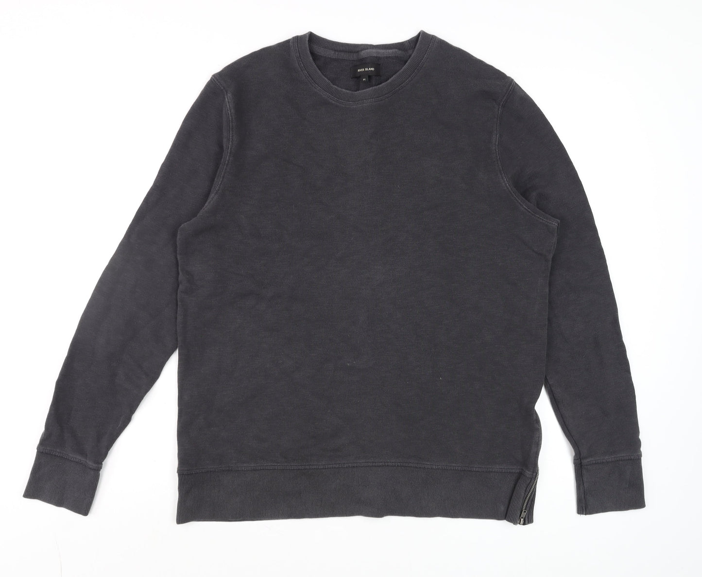River Island Men's Black Cotton Pullover Sweatshirt M Regular Fit
