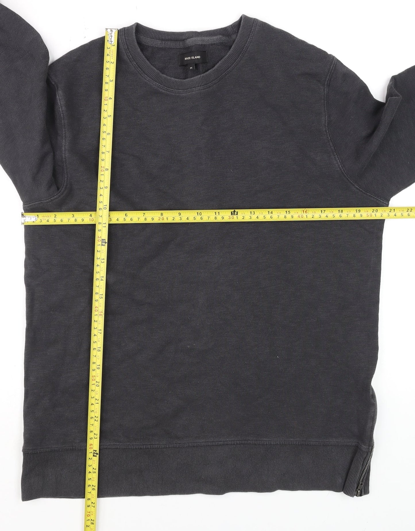River Island Men's Black Cotton Pullover Sweatshirt M Regular Fit
