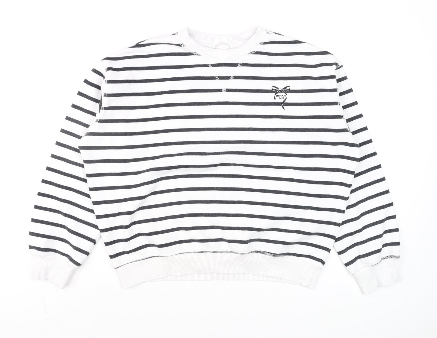 H&M Women's White Black Striped Pullover Sweatshirt Size S