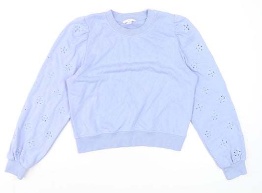 H&M Women's Blue Cropped Long Sleeve Eyelet Jumper Size 12