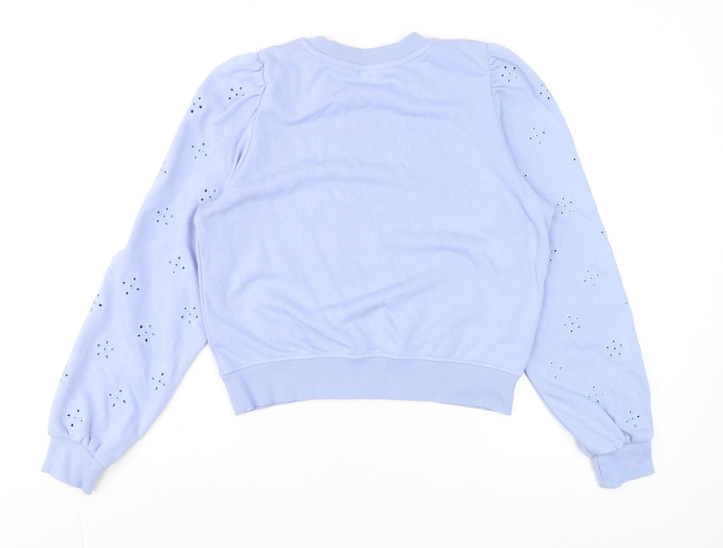 H&M Women's Blue Cropped Long Sleeve Eyelet Jumper Size 12