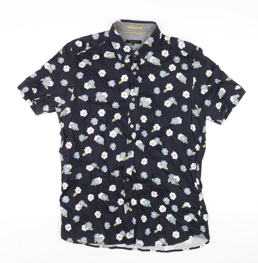 Ted Baker Women's Blue Floral Cotton Button-Up Shirt Size 14