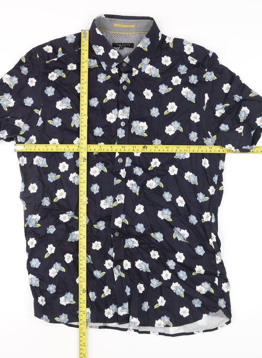 Ted Baker Women's Blue Floral Cotton Button-Up Shirt Size 14
