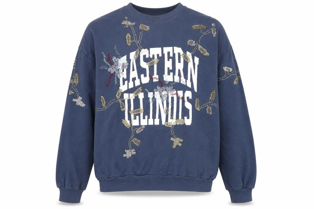 Topshop Women Navy Embellished Eastern Illinois Cotton Sweatshirt UK 10