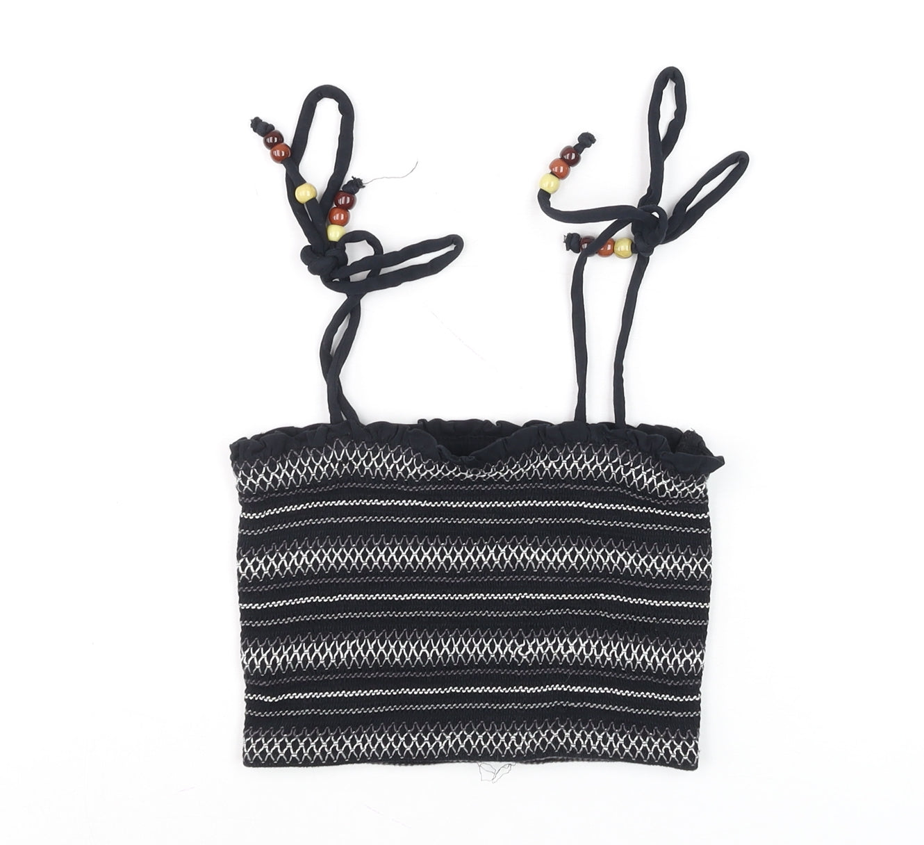 Superdry Womens Black Cropped Beaded Strappy Tank Top Size 6