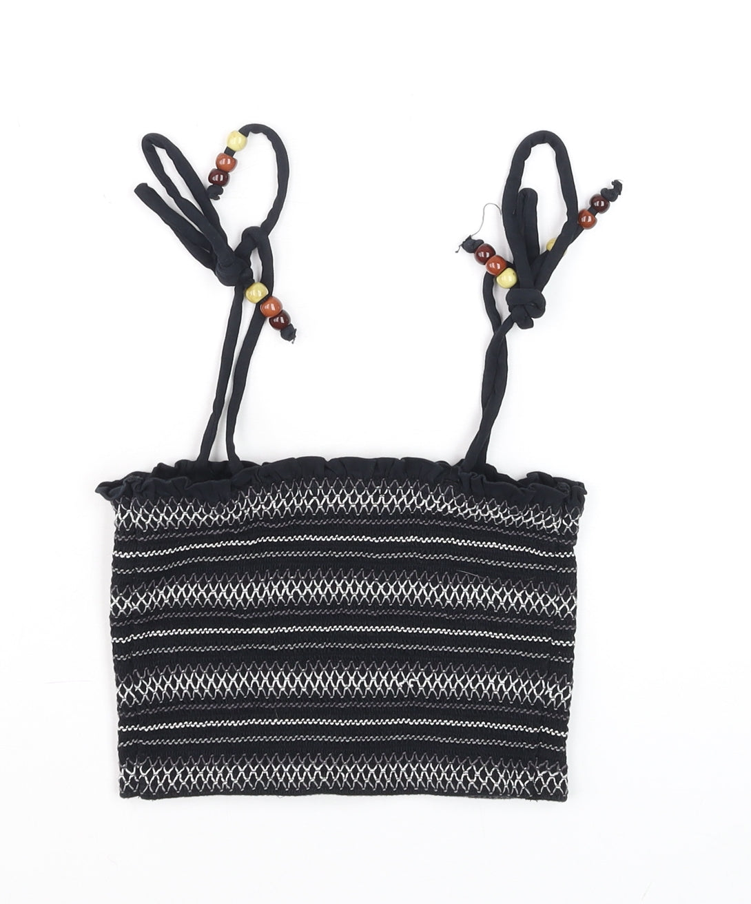 Superdry Womens Black Cropped Beaded Strappy Tank Top Size 6