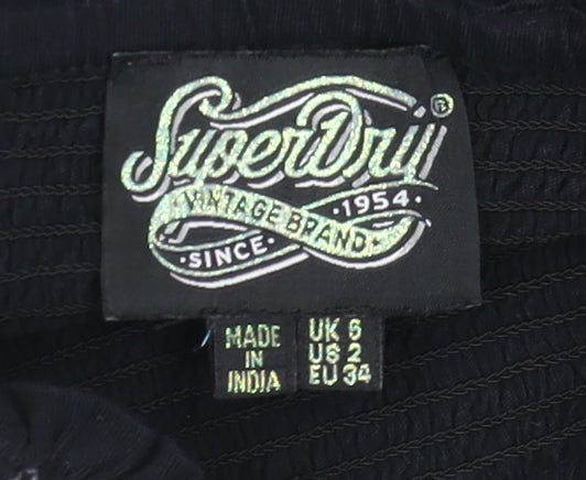 Superdry Womens Black Cropped Beaded Strappy Tank Top Size 6