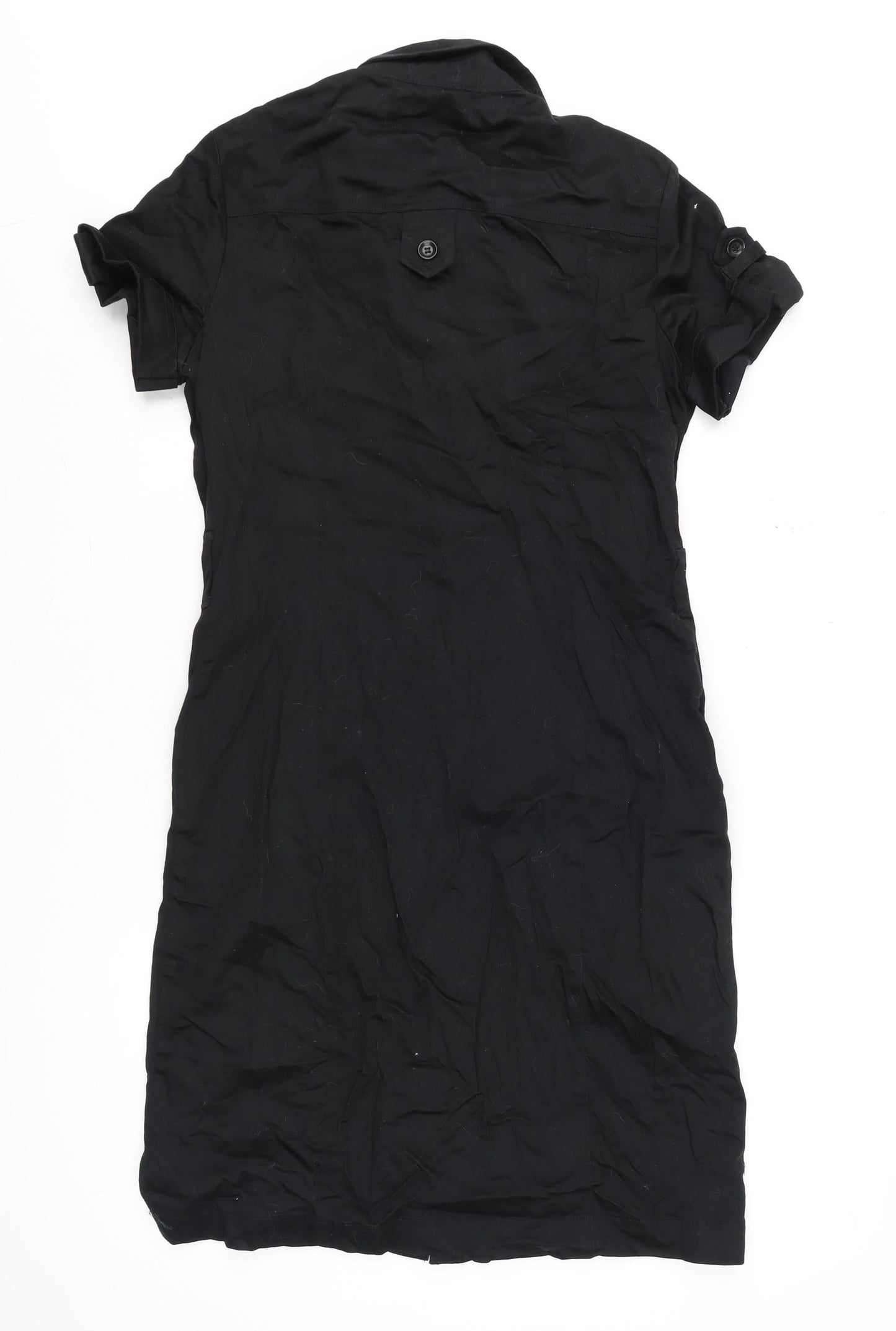 Oasis Women's Black Shirt Dress Size 12 Cotton Stretch Collared Casual
