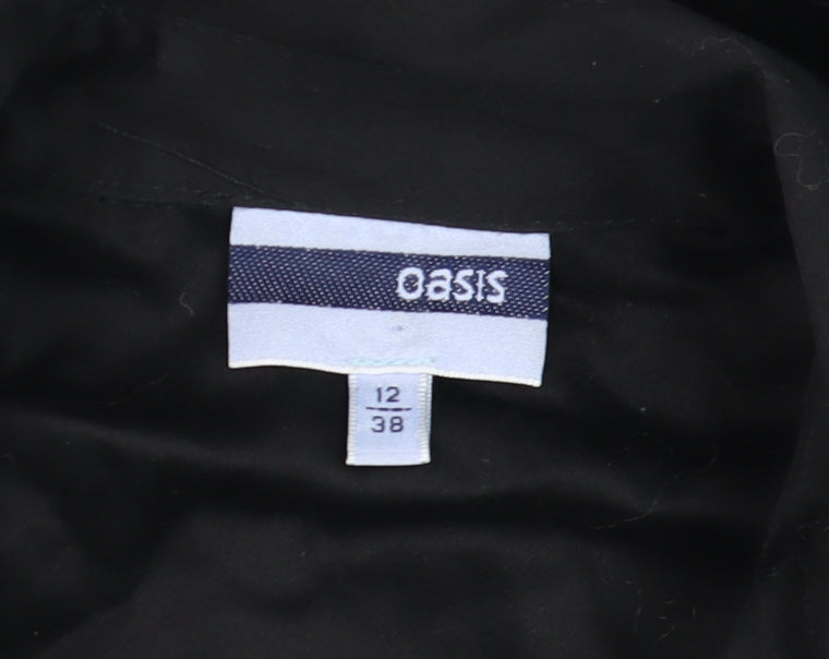 Oasis Women's Black Shirt Dress Size 12 Cotton Stretch Collared Casual