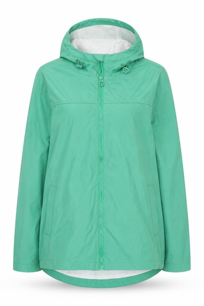 Front view of Dunnes Women Green Hooded Mid-Length Rain Coat Jacket, size 10