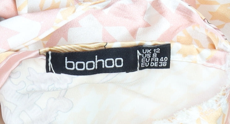 Boohoo Women’s Pink Satin Halter Bow Blouse Size 12