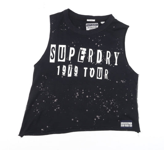 Superdry Womens Black XS Cropped Tank Top 1979 Tour Graphic