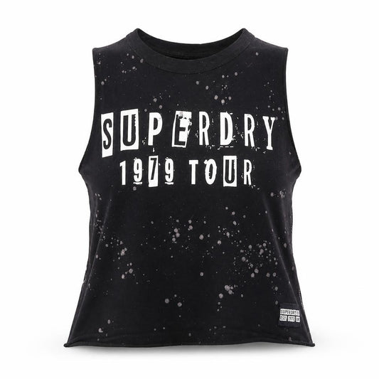 Superdry Womens Black XS Cropped Tank Top 1979 Tour Graphic